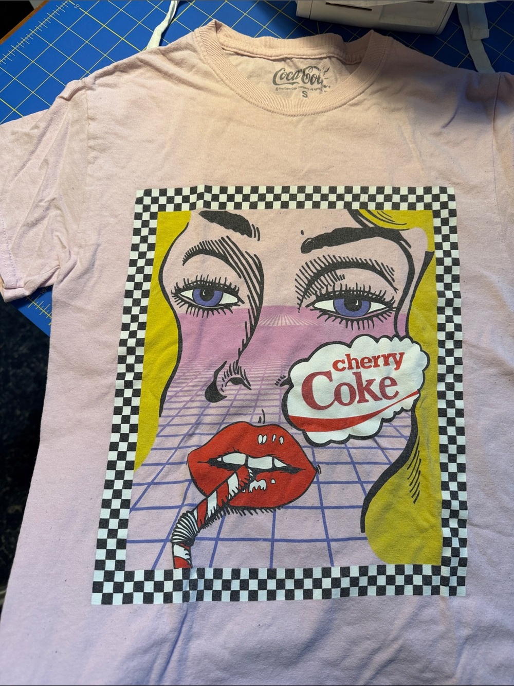 Coca Cola Pink Tee with Cherry Coke Pop Art Face Graphic
